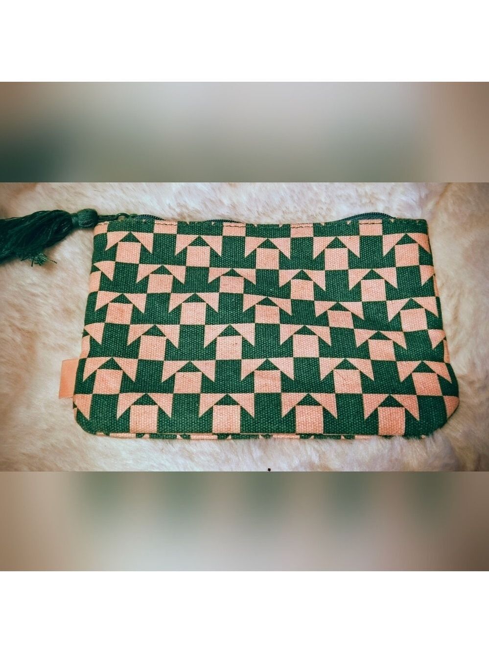 Ipsy Green Pink Geometric Cosmetic Bag